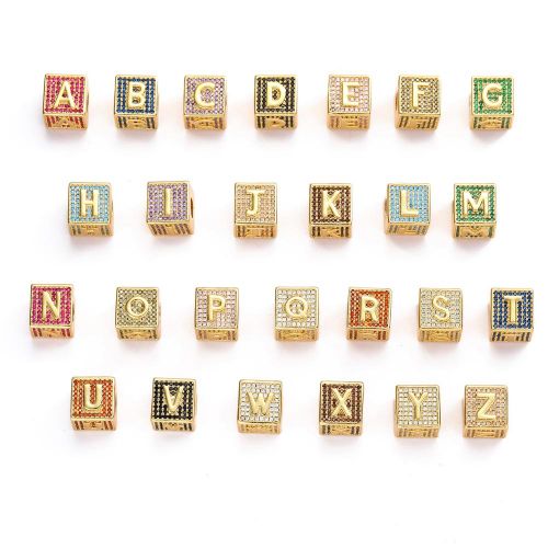 Custom 26 Multicolor Dice Cube Letters Necklace in Gold
