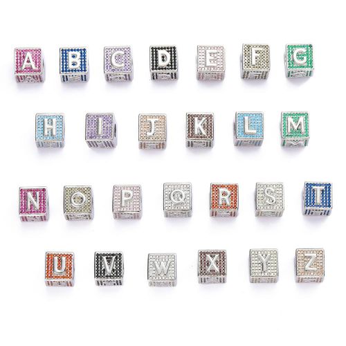 Custom 26 Multicolor Dice Cube Letters Necklace in White Gold