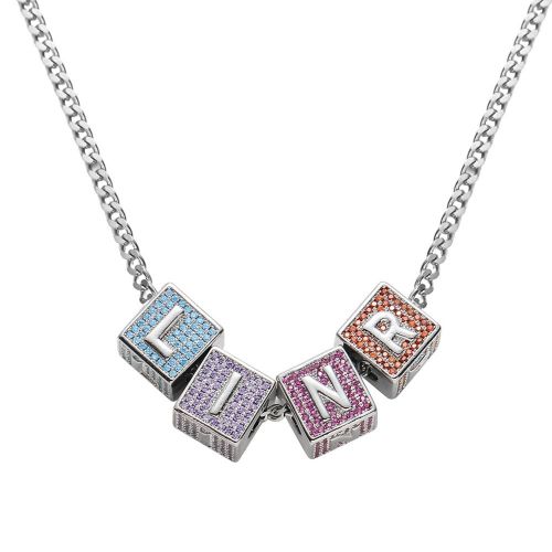 Custom 26 Multicolor Dice Cube Letters Necklace in White Gold
