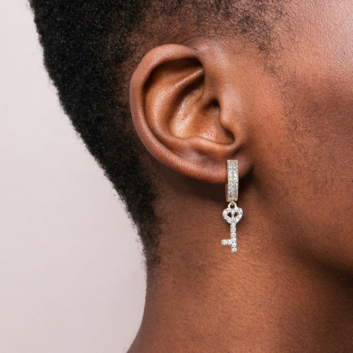 Iced Lock and Key Asymmetric Dangle Earrings