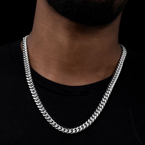 8mm 316L Stainless Steel Cuban Link Chain in White Gold
