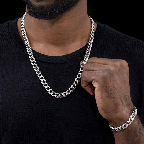 9mm Cuban Link Chain Set in White Gold