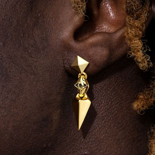 Pyramid Eye of Ra Earrings in Gold