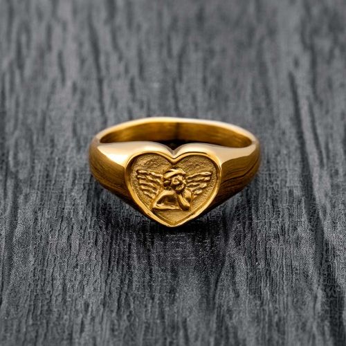 Small Wings Angle Stainless Steel Ring in Gold