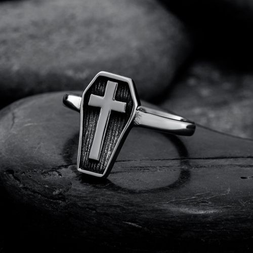 Cross Coffin Stainless Steel Ring