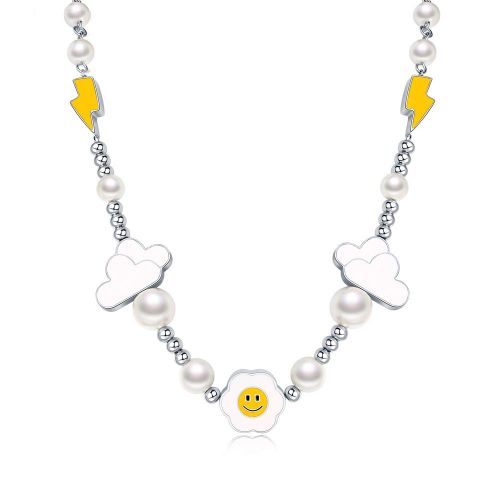 Smile Flower and Clouds Lightning Charm Pearl Necklace