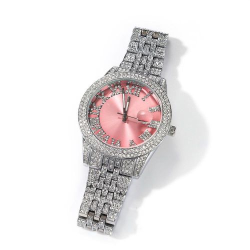 42mm Micro Pave Stones Round Pink Dial Watch