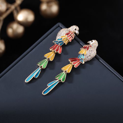 Iced Long Colorful Feather Parrot Earrings