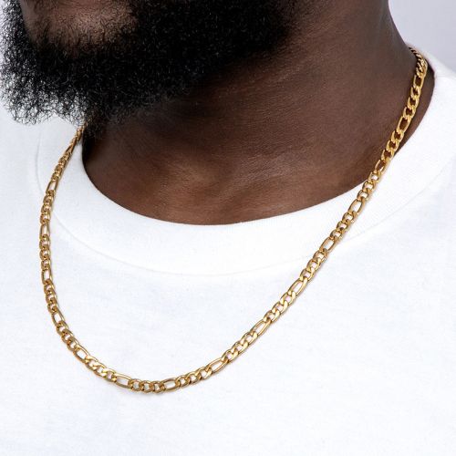 5mm Figaro Solid 925 Sterling Silver Chain Set in Gold