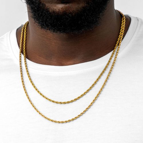 3mm 2 Rope Solid 925 Sterling Silver Chain Set in Gold