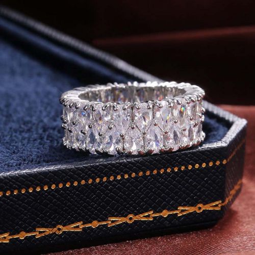 Iced Double-row Pear-shaped Cut Ring