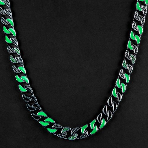 Iced 12mm Emerald & Black Enamel Cuban Chain in Black Gold
