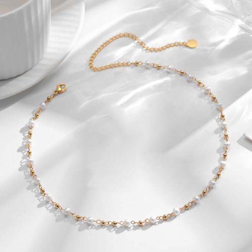 Freshwater Pearl Necklace Handmade Gold Beads Chain