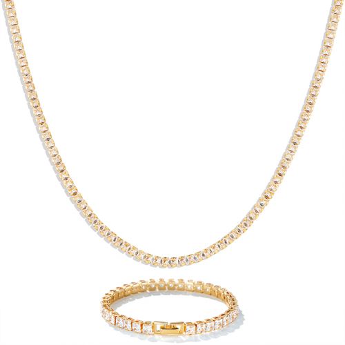 Iced 4mm Women Tennis Chain Set in Gold