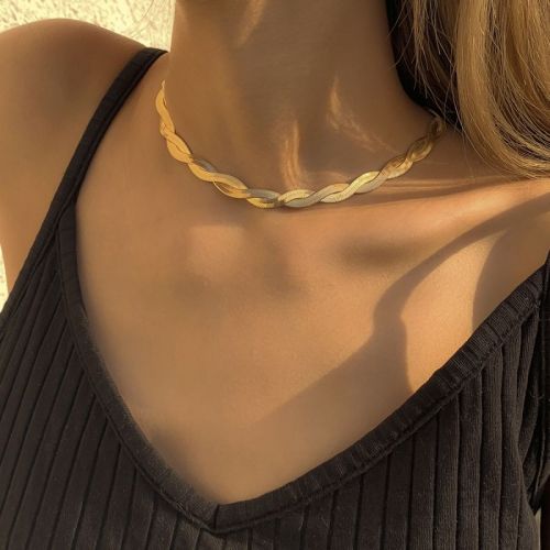 Hip Hop Style Simple Woven Winding Snake Bone Choker Necklace