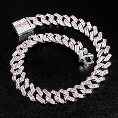 Iced 20mm Pink & White Miami Cuban Chain with Big Box Clasp