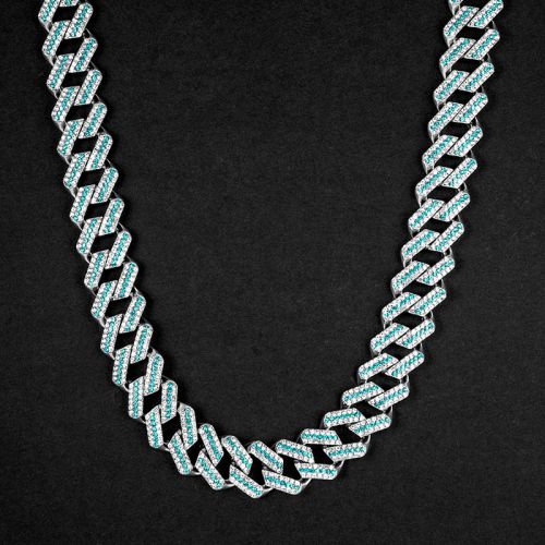 Iced 20mm Blue & White Miami Cuban Chain with Big Box Clasp