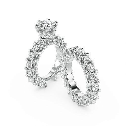 1.8 Ct Round Cut 4-Claw Mirco Pave Ring Set