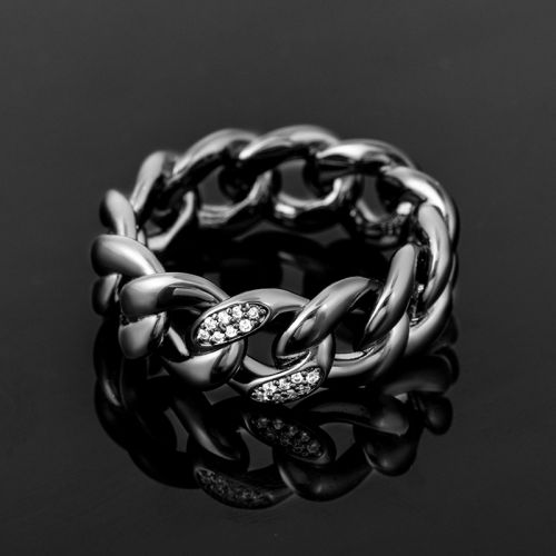 8mm Iced Cuban Band Ring in Black Gold