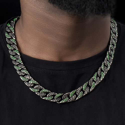 Iced 13mm Emerald & Black Cuban Chain in Black Gold