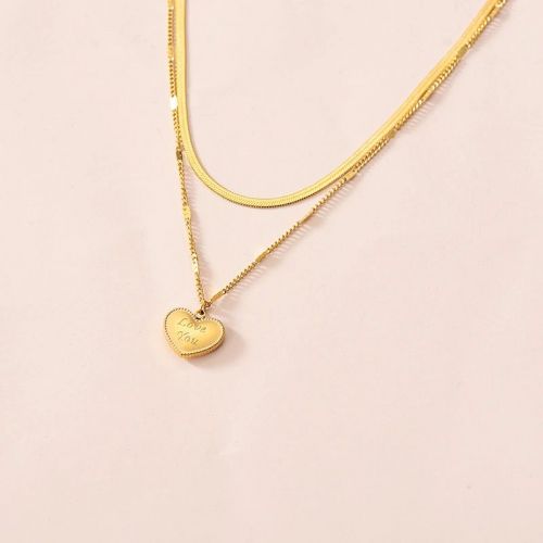 Double Layer Snake Chain Choker Heart Pendant Necklace
