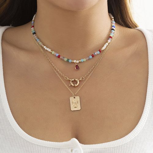 Colorful Crystal Chain Choker Beaded Layered Necklace