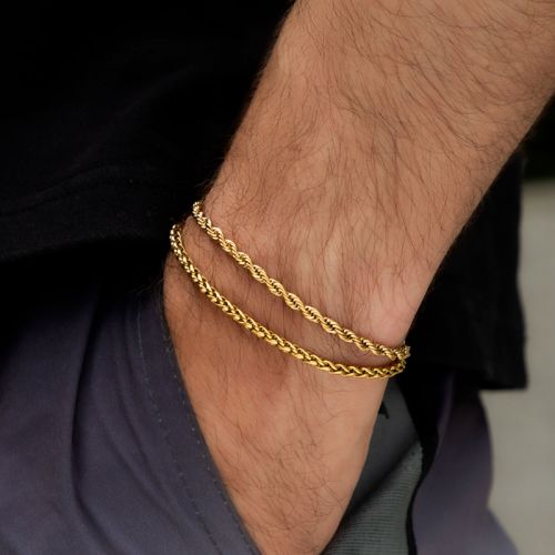 S925 Silver 3mm Rope+3mm Franco Bracelet in Gold