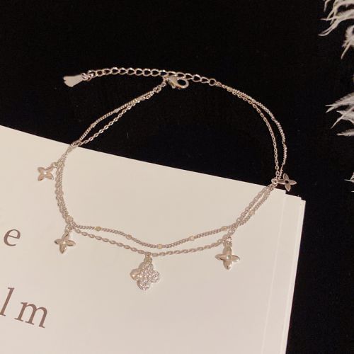Four-leaf Clover Charm Layered Anklet