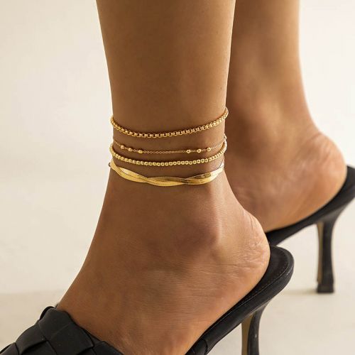 Snake Chain Beaded Chain Box Chain Anklet Set