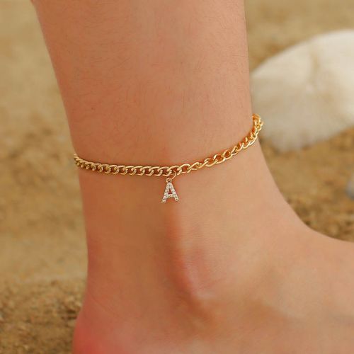 Iced A-Z Initial Letter Charm Gold Plated Cuban Chain Anklet