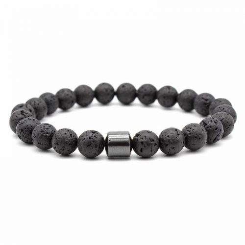 8mm Grey Amphibole/Lava Rock/Tiger Eye Magnetic Hematite Beads Bracelet
