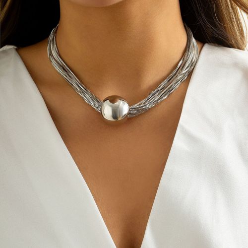 Multilayer Twist Thin Chain Round Ball Pendant Necklace