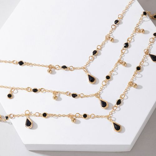 3Pcs Black Crystal Pendant Necklaces