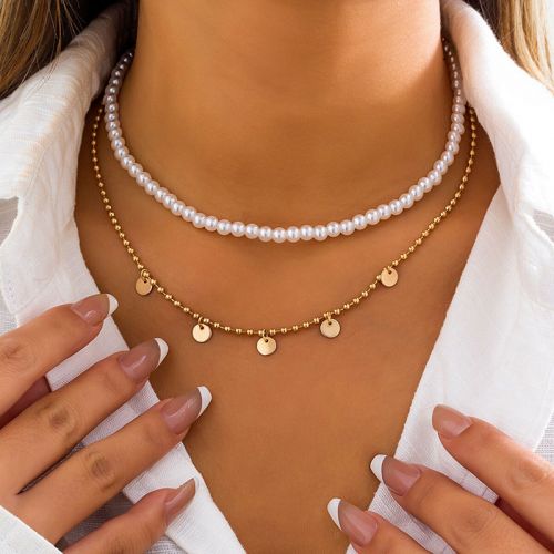 Round Sequins Pearl Chain Necklace Set