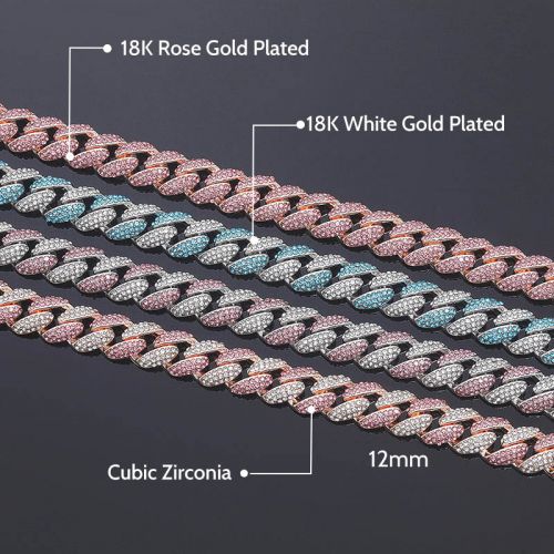 12mm Pink/Blue Micro Paved Cuban Chain