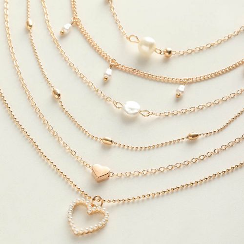 5Pcs Baroque Pearl Heart Choker  Multilayer Necklaces