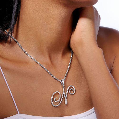Women's Cursive Style A to Z Initial Letters Pendant in White Gold