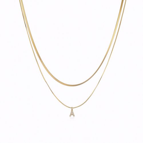 Iced Initial Letter Pendant Snake Chain Layered Necklace