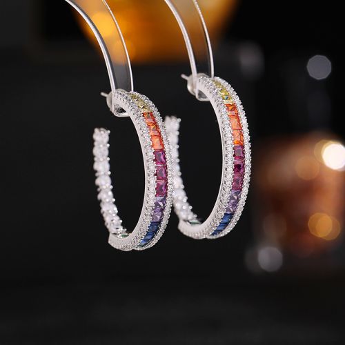 Gradient Rainbow Inlaid C Type Earrings