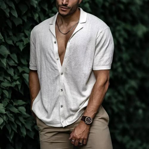 Men's Solid Soft Fabric Short Sleeve Cardigan T-Shirt