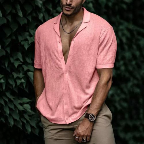 Men's Solid Soft Fabric Short Sleeve Cardigan T-Shirt