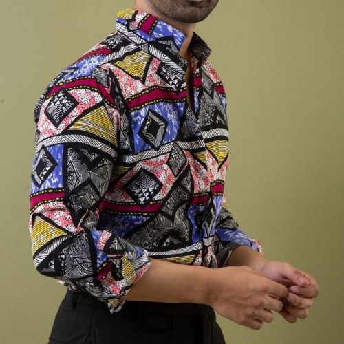 Men's Geometric Print Long Sleeve Shirt