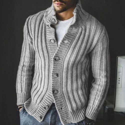 Casual Single Breasted Knit Sweater Lapel Long Sleeve Sweater