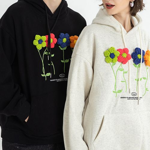 Small flower wool embroidered Unisex hoodie