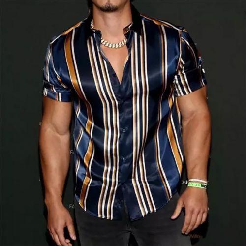 Striped Shirt Men's Casual Shirt Short Sleeve Top