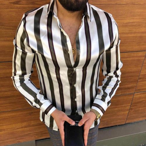 Black and White Striped Print Casual Shirt