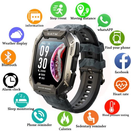 Bluetooth 5ATM Waterproof Outdoor Sports Fitness Tracker Health Monitor Smart Watch for Android IOS
