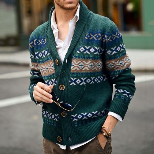 Lapel Long Sleeve Jacquard Sweater Jacket