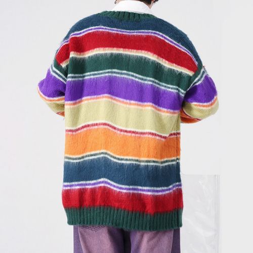 Vintage Contrast Rainbow Stripe Knit Sweater