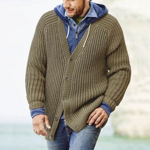 Men's Solid Color Long Sleeve Cardigan Sweater